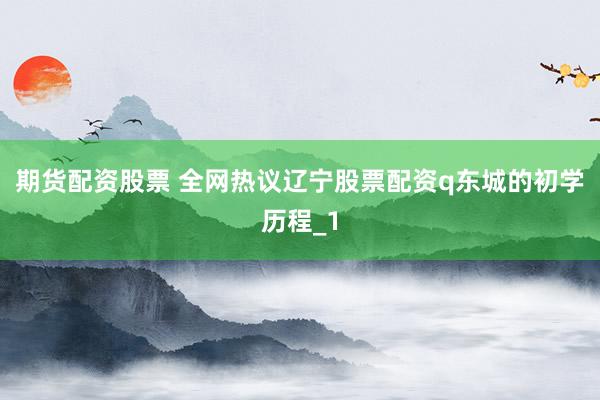 期货配资股票 全网热议辽宁股票配资q东城的初学历程_1